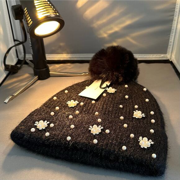 NWT! Black Pearl Bling One Size Fits Most Women’s Pom Pom Knit Beanie (K0077) - Picture 8 of 10